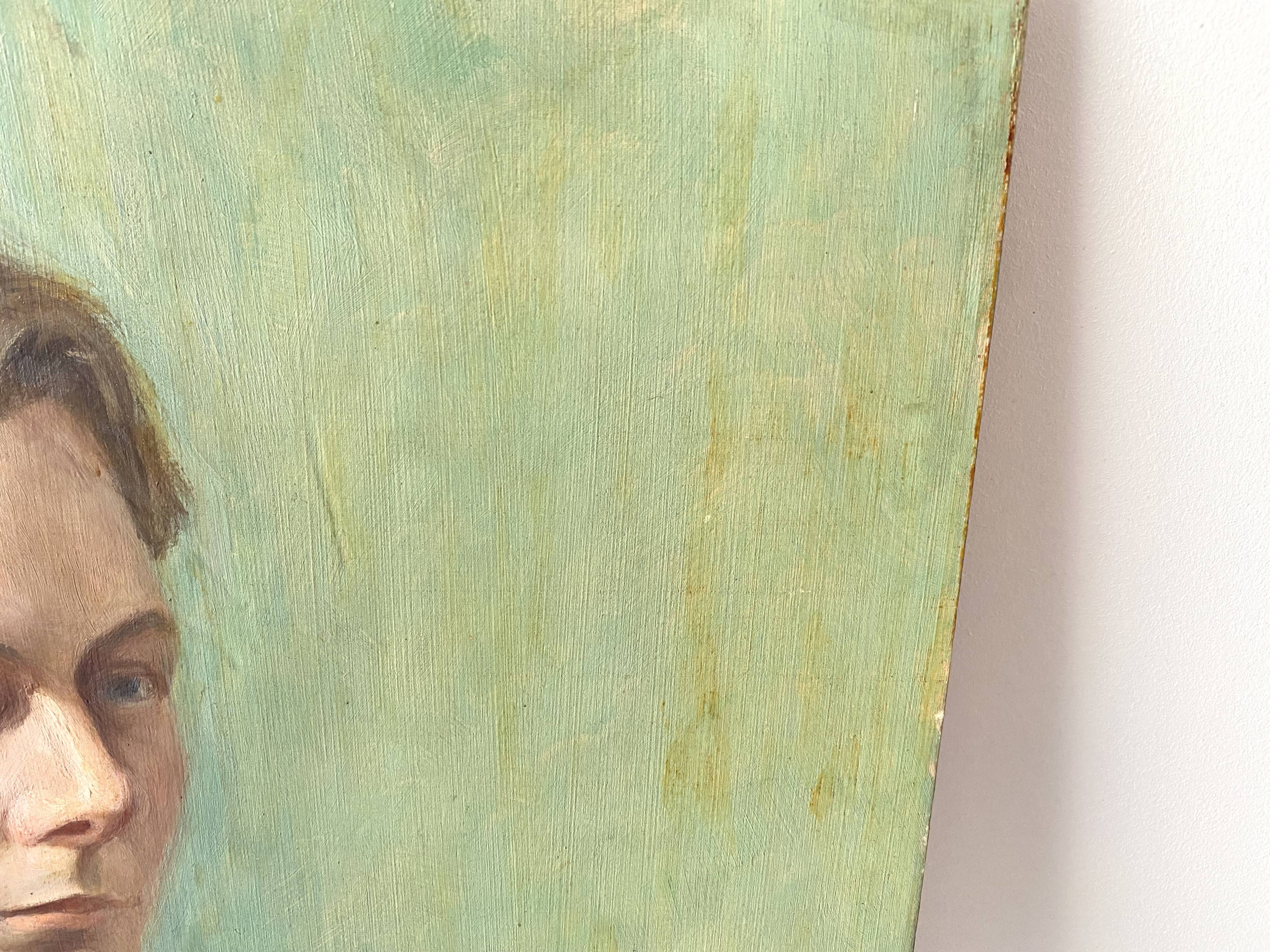 Old portrait in oil on panel 1920, vintage painting of a man signed Cagnet