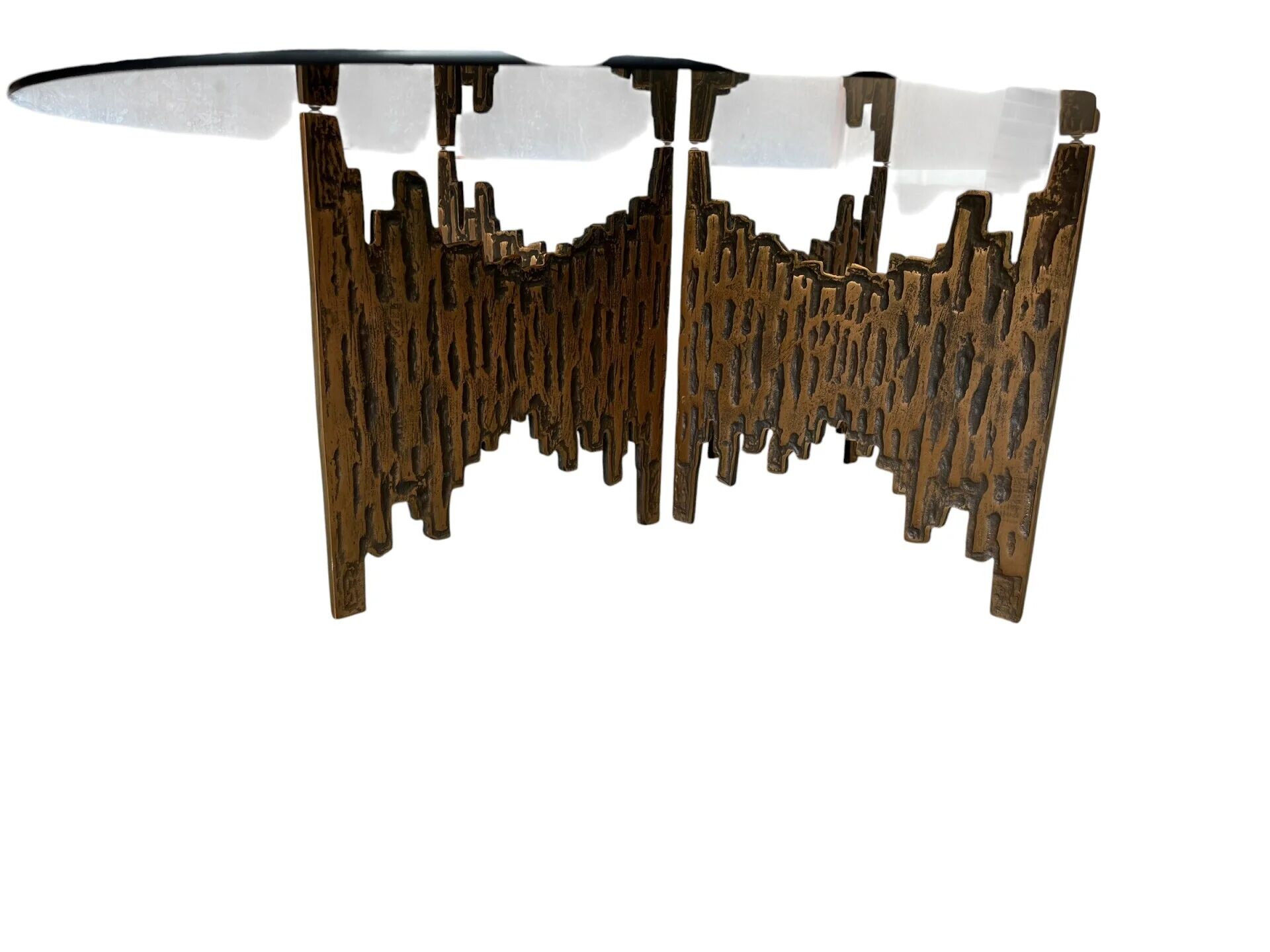 Brutalist handmade coffee table with glass top