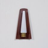 Vintage Danish teak, brass and opaline glass wall lamp