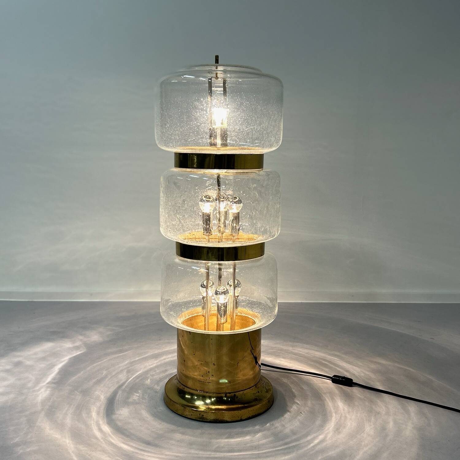 Large Floor Lamp of Mouth Blown Bubble Glass and Brass, 1970s
