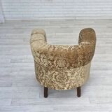 1960s, Danish vintage armchair, green furniture velour, ash wood legs.