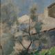 Modern painting signed Renzo Biasion, landscape of Garda, 1953.