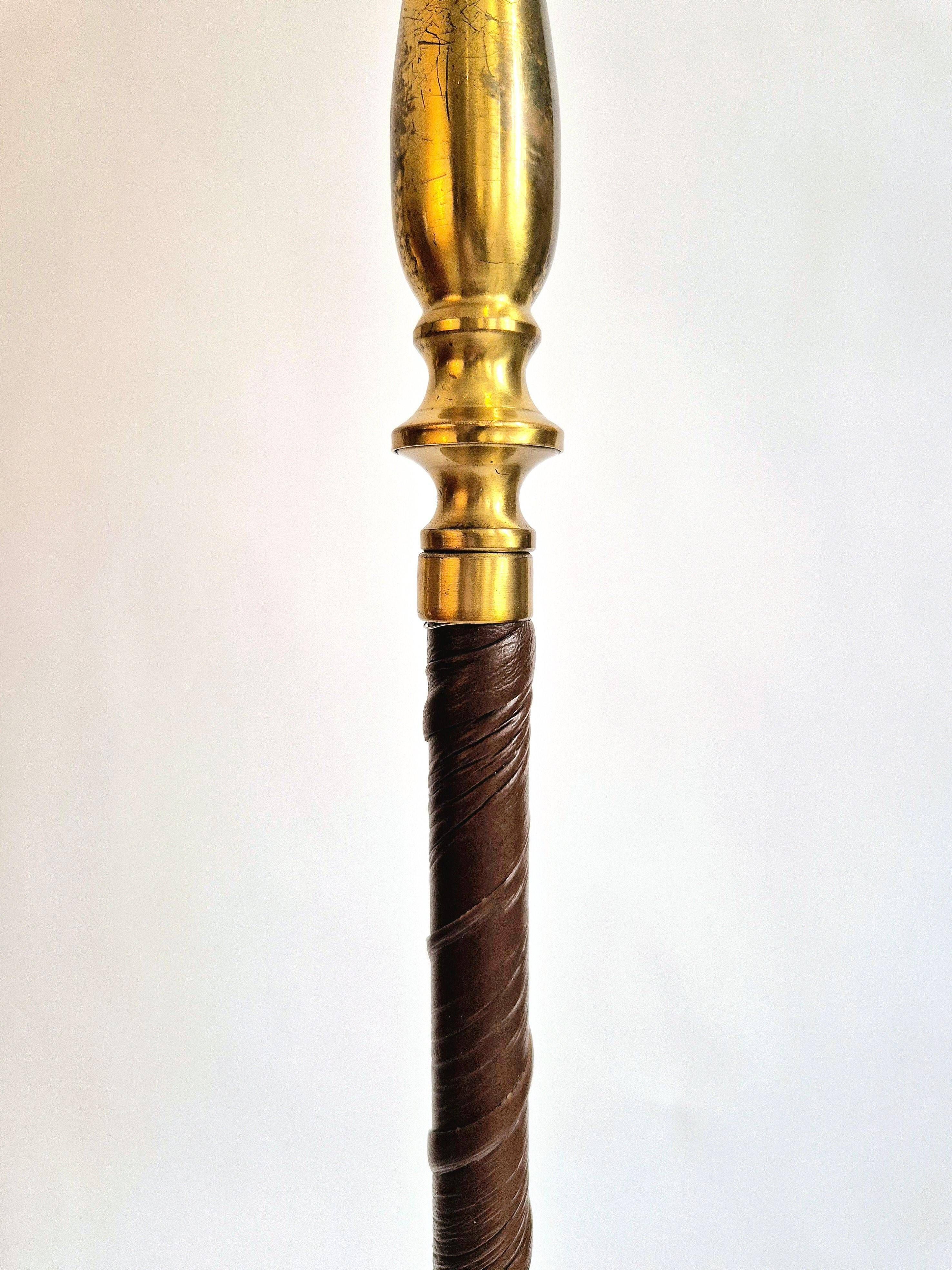 Brass floor lamp with dark brown leather trim, Swedish / Scandinavian Modernity
