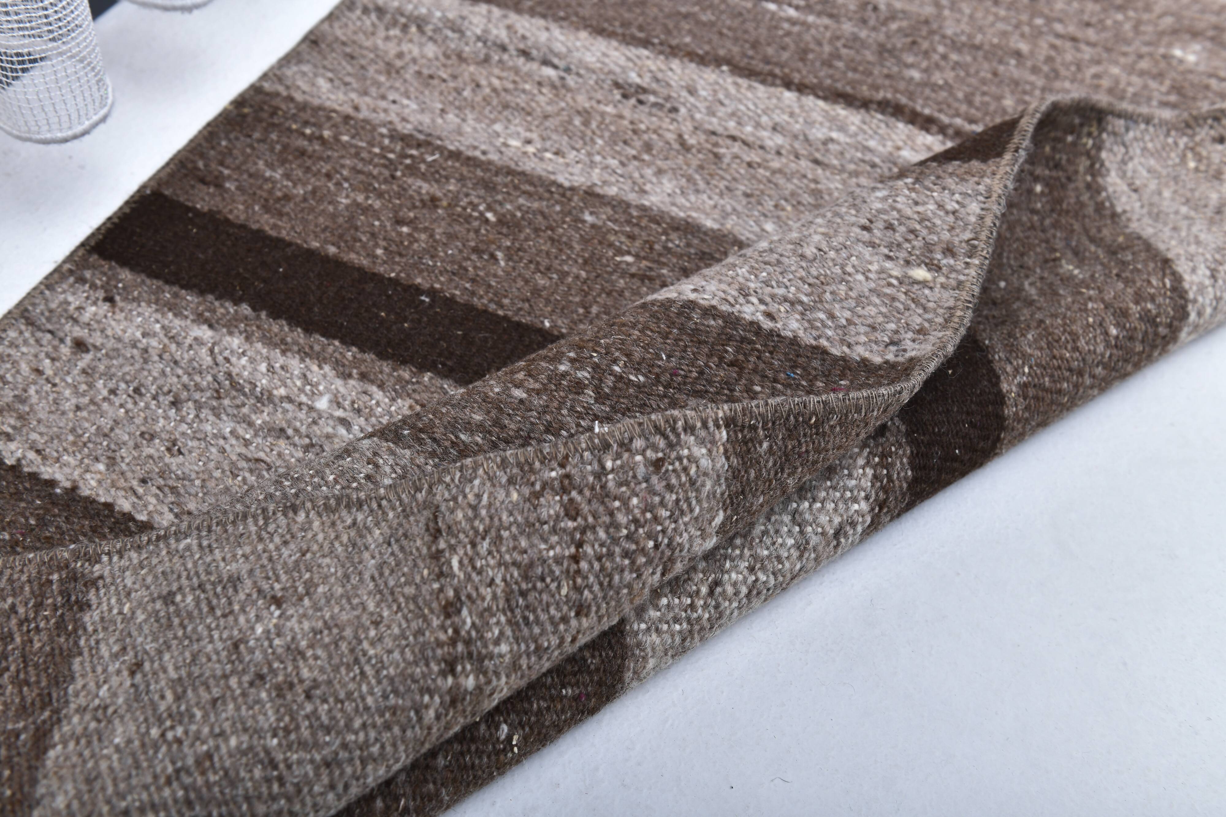 418x65 cm dark brown beige turkish runner wool kilim rug, corridor kilim