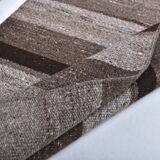 418x65 cm dark brown beige turkish runner wool kilim rug, corridor kilim