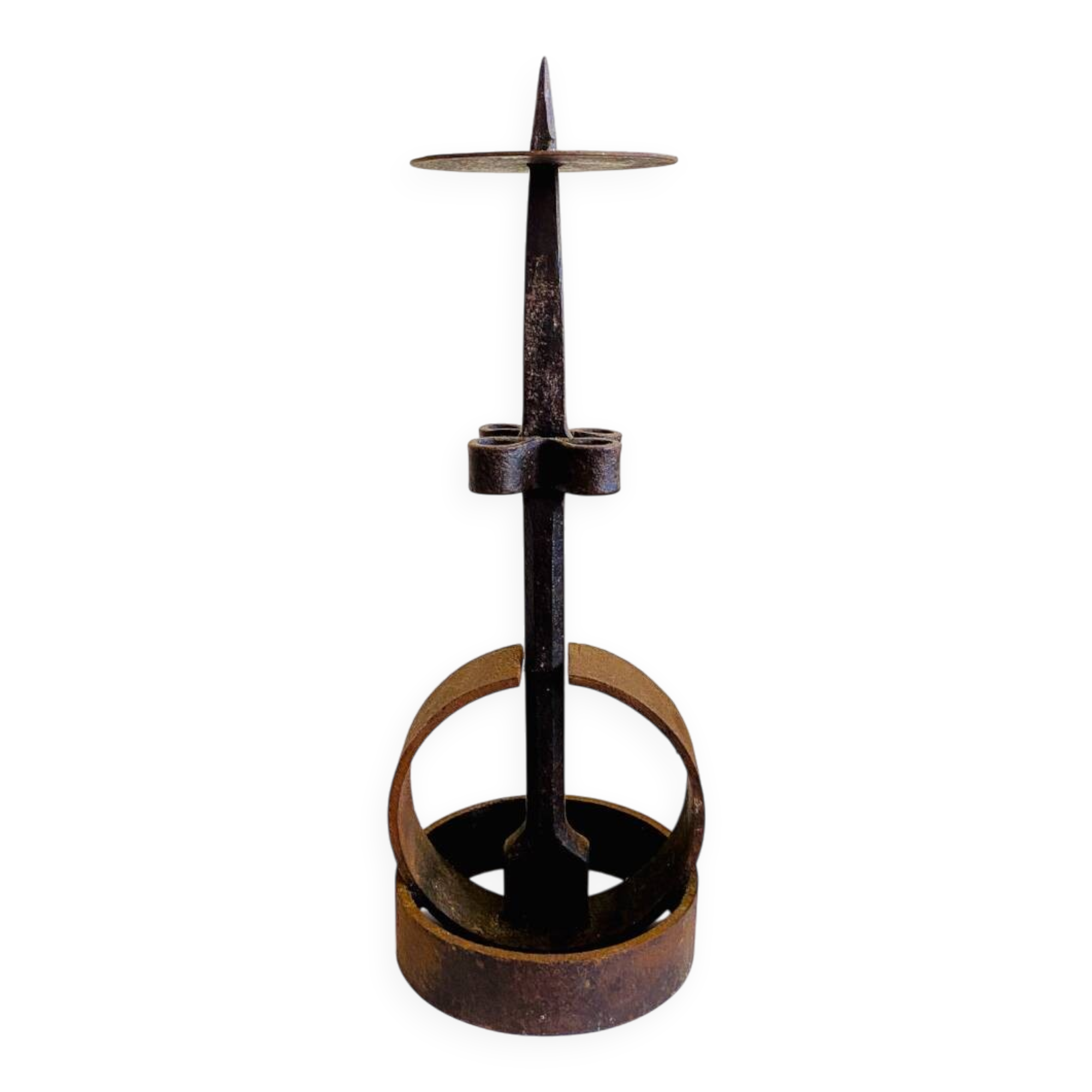 Brutalist Cast Iron Candlestick, 38cm