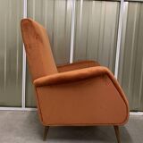 Italian armchair compass feet italy 60s reupholstered