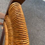 Vintage armchair in straw and brutalist wood