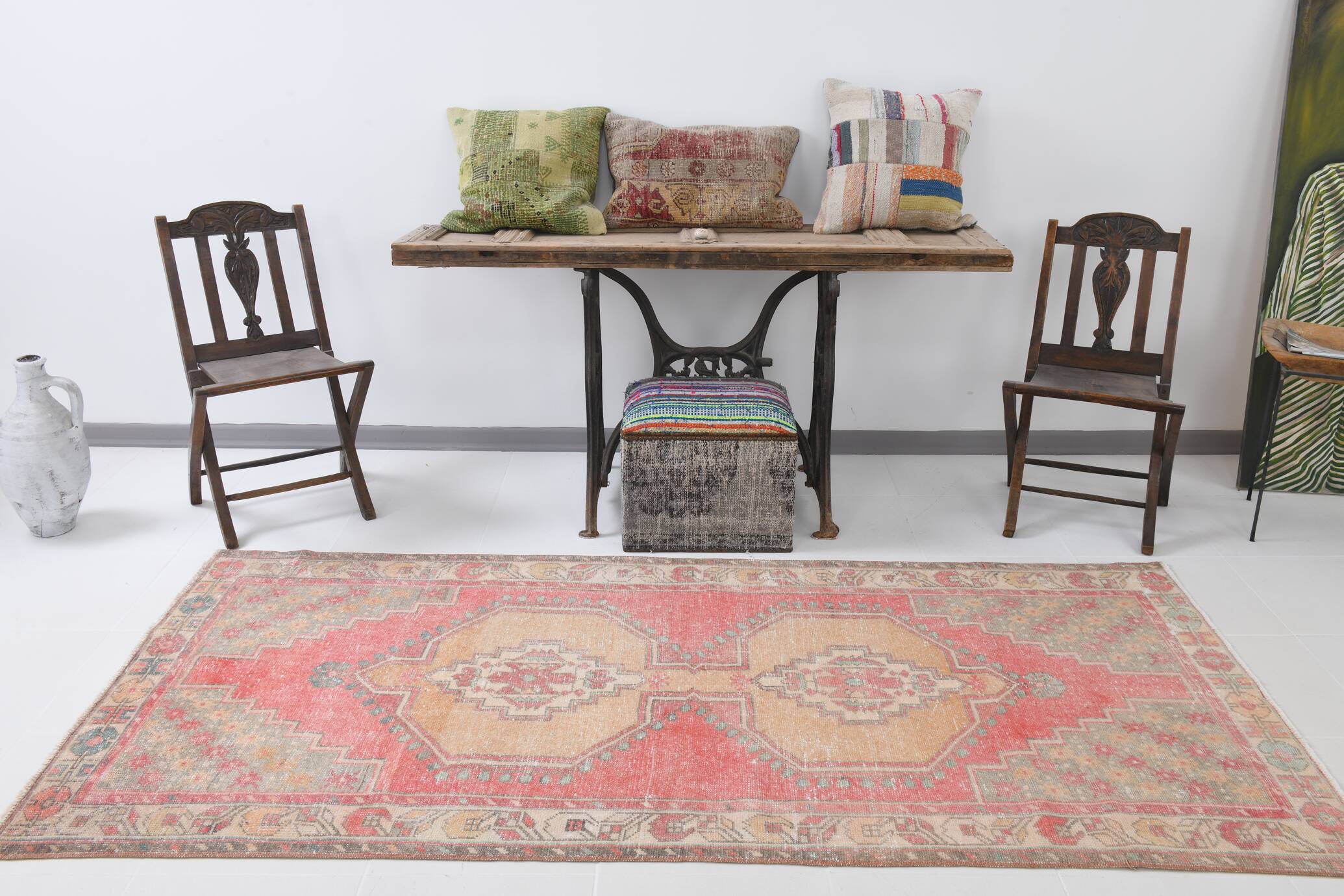 4x8 Red & Yellow Pastel Vintage Rug, 117x254Cm SK 20718