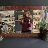 Miroir art nouveau peint à la main orné de laiton ciselé, miroir français au mercure des années 20