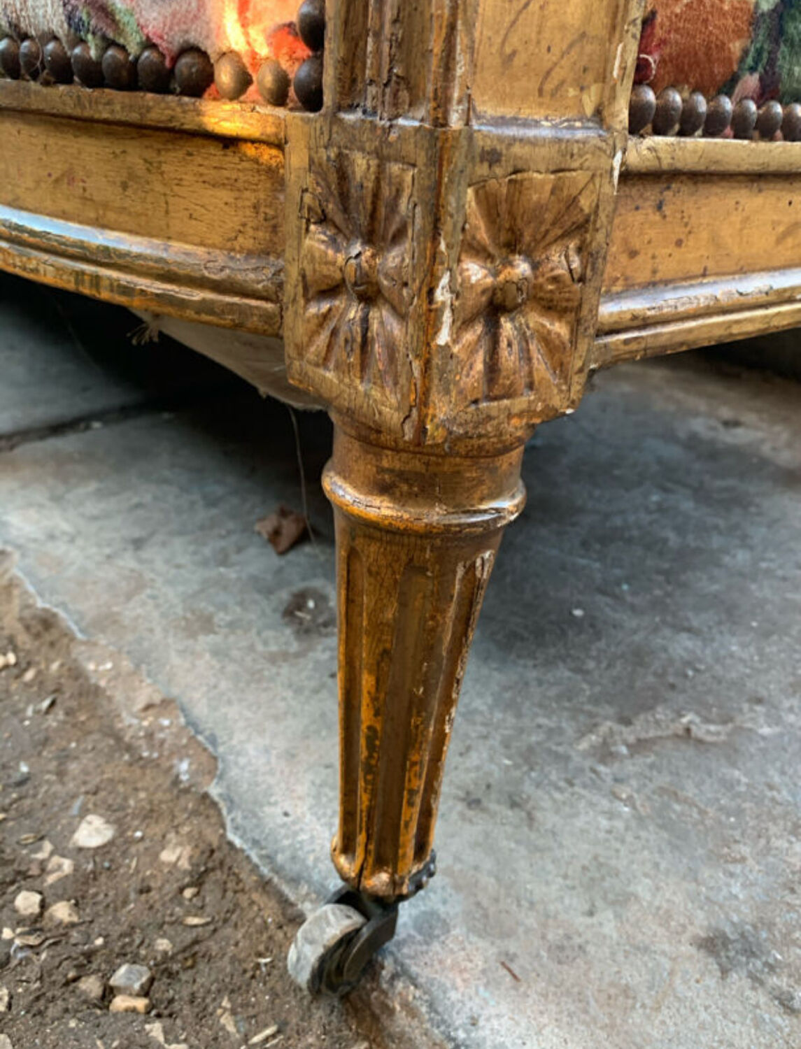 19th-century floral velvet bench