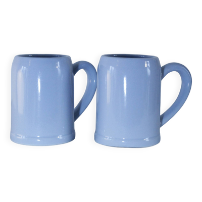 Lot de 2 chopes / mugs en grès 50cl bleu clair