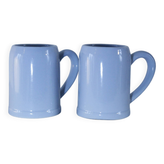 Set of 2 stoneware tankards / mugs 50cl light blue