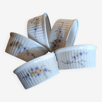 Five vintage porcelain ramekins with floral decor