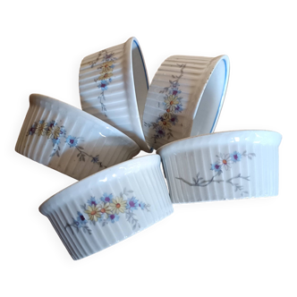 Five vintage porcelain ramekins with floral decor