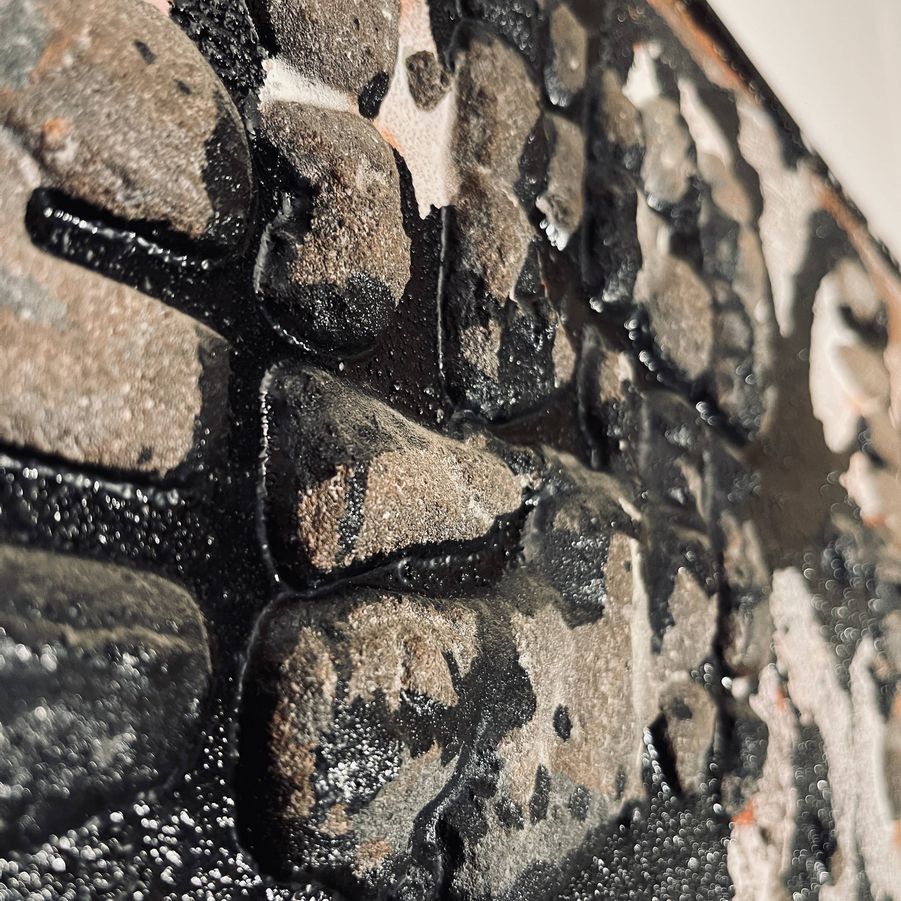 abstract painting, oil and concretions on panel No. 16, LM Londot 1963