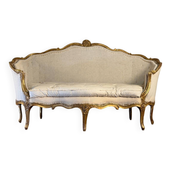 Banquette corbeille Louis XV en bois sculpté doré, XVIIIème siècle