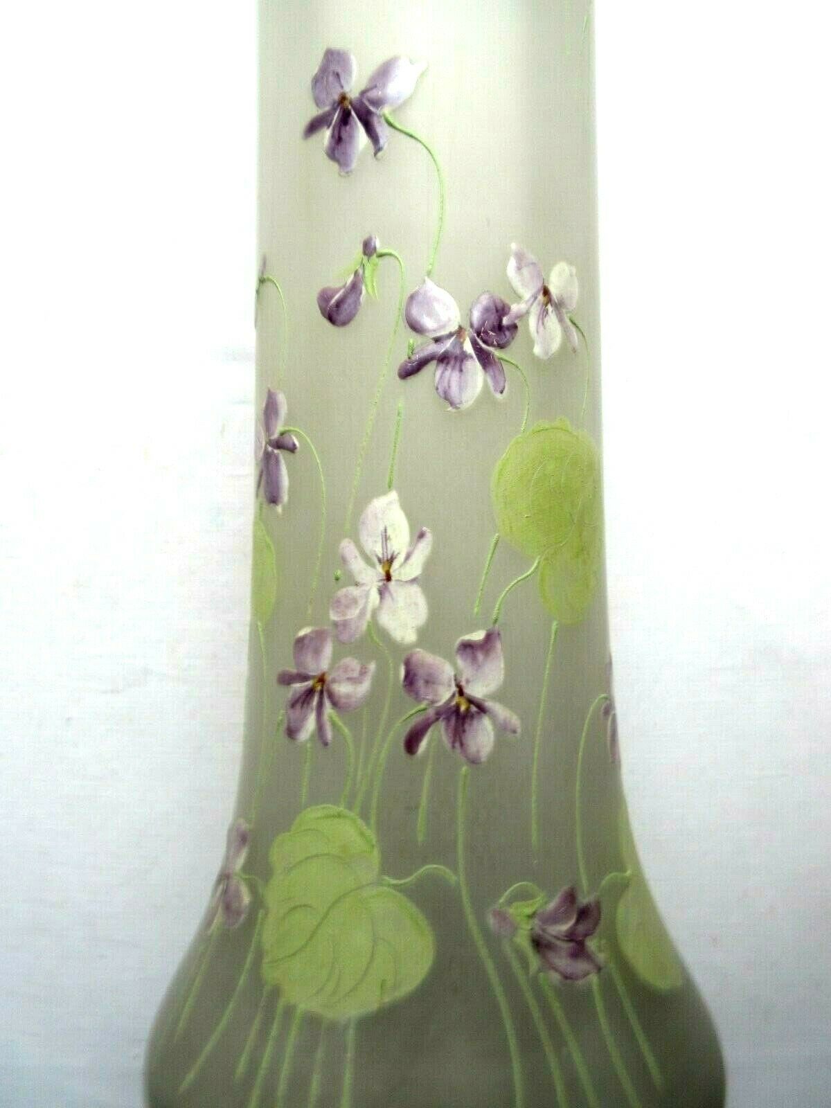 Large vase art nouveau opaque glass emaille legras: violet seedlings