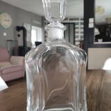 Vintage glass whiskey decanter curved hexagonal shape