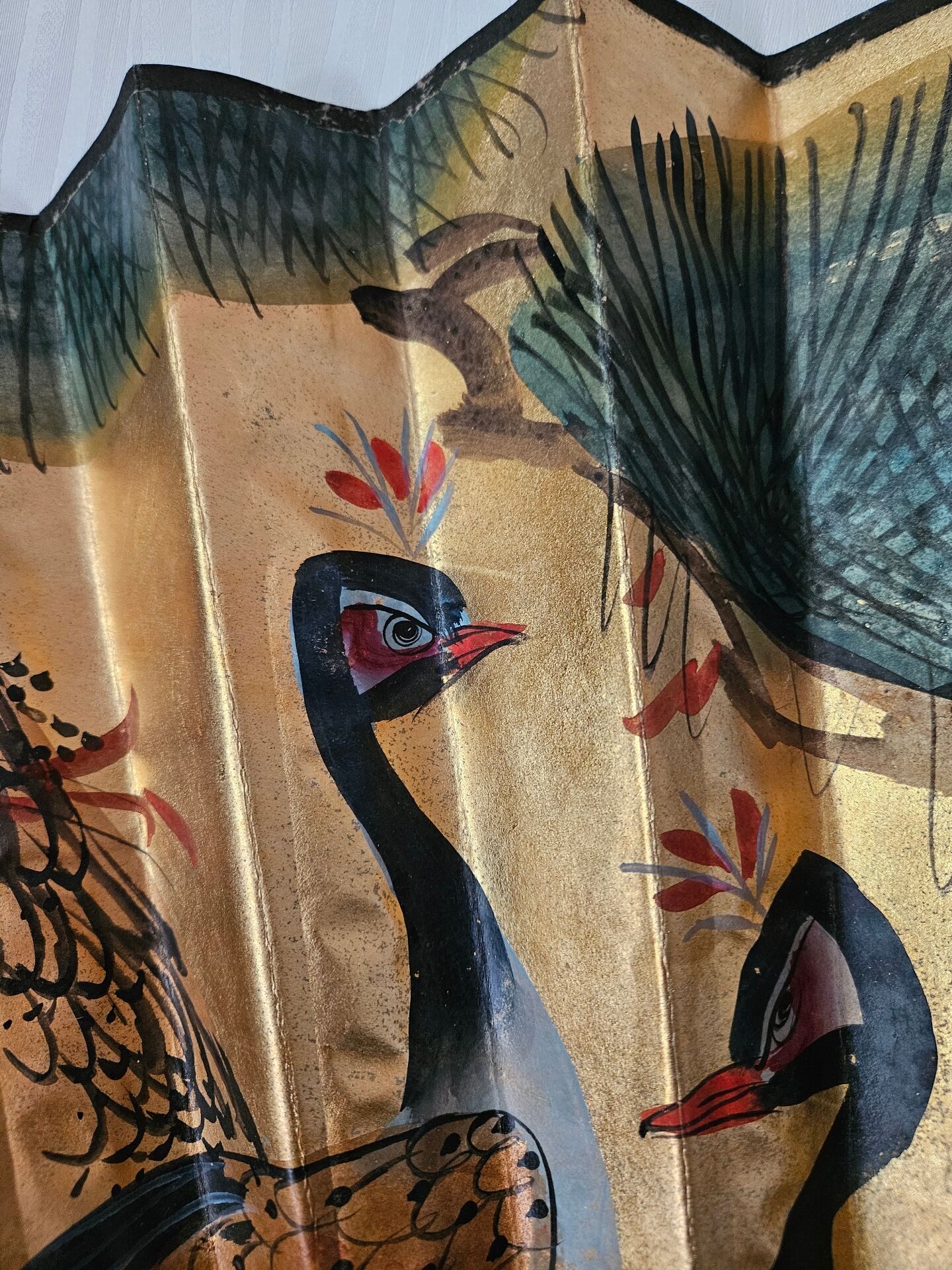 Large vintage hand-painted Japanese fan