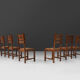 Set of six brutalist dining chairs in oak an wicker