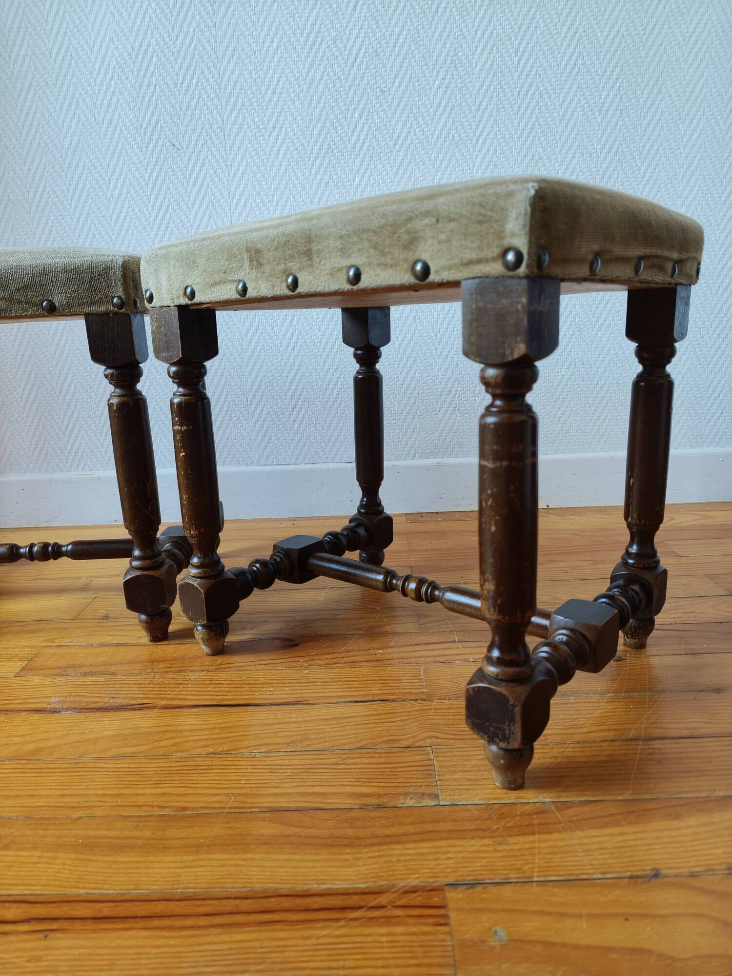Pair of vintage Dutch stools with a patina – Wabi-Sabi spirit