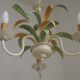French Vintage Cream 3 Light Chandelier Green and Peach Leaves