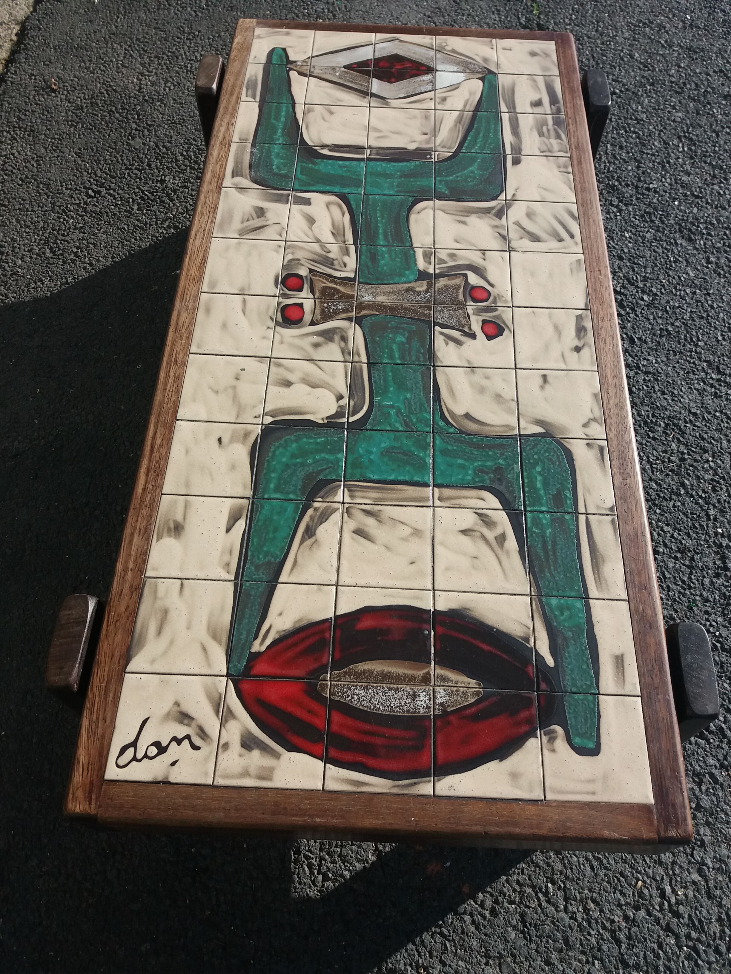 Coffee table ceramic and mahogany by Dan in Vallauris to 1950/60