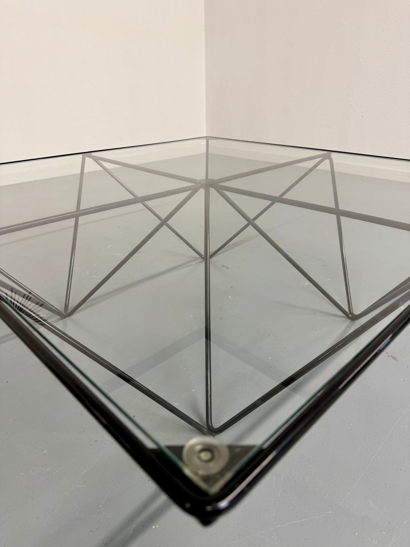 Vintage 1980s Italian architectural design metal coffee table.