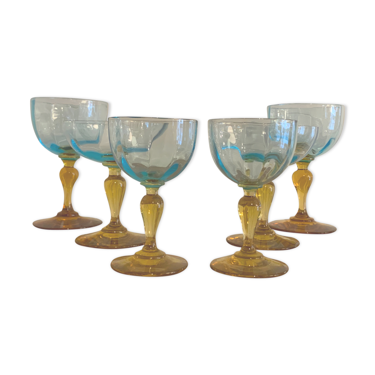 Lot of 6 blown crystalline glasses, walking and colorful Georges Sand