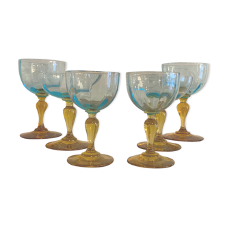 Lot of 6 blown crystalline glasses, walking and colorful Georges Sand