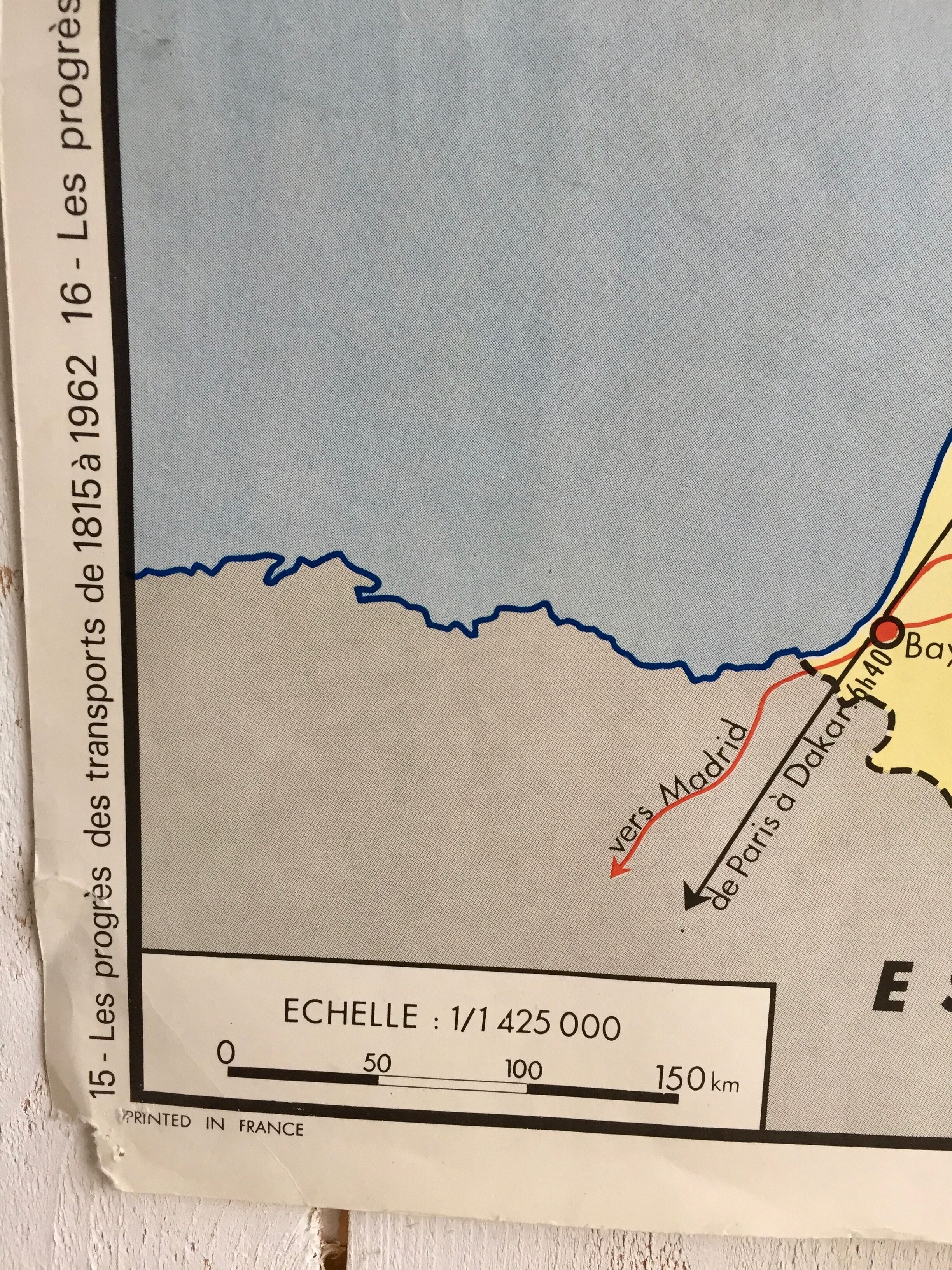 Old Rossignol school map "progress in transport/industry"
