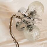 Space age chandelier with 3 lights, stainless steel and cut glass, Mazzega style, 1970