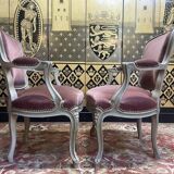 Pair of Louis XV style cabriolet armchairs with velvet upholstery
