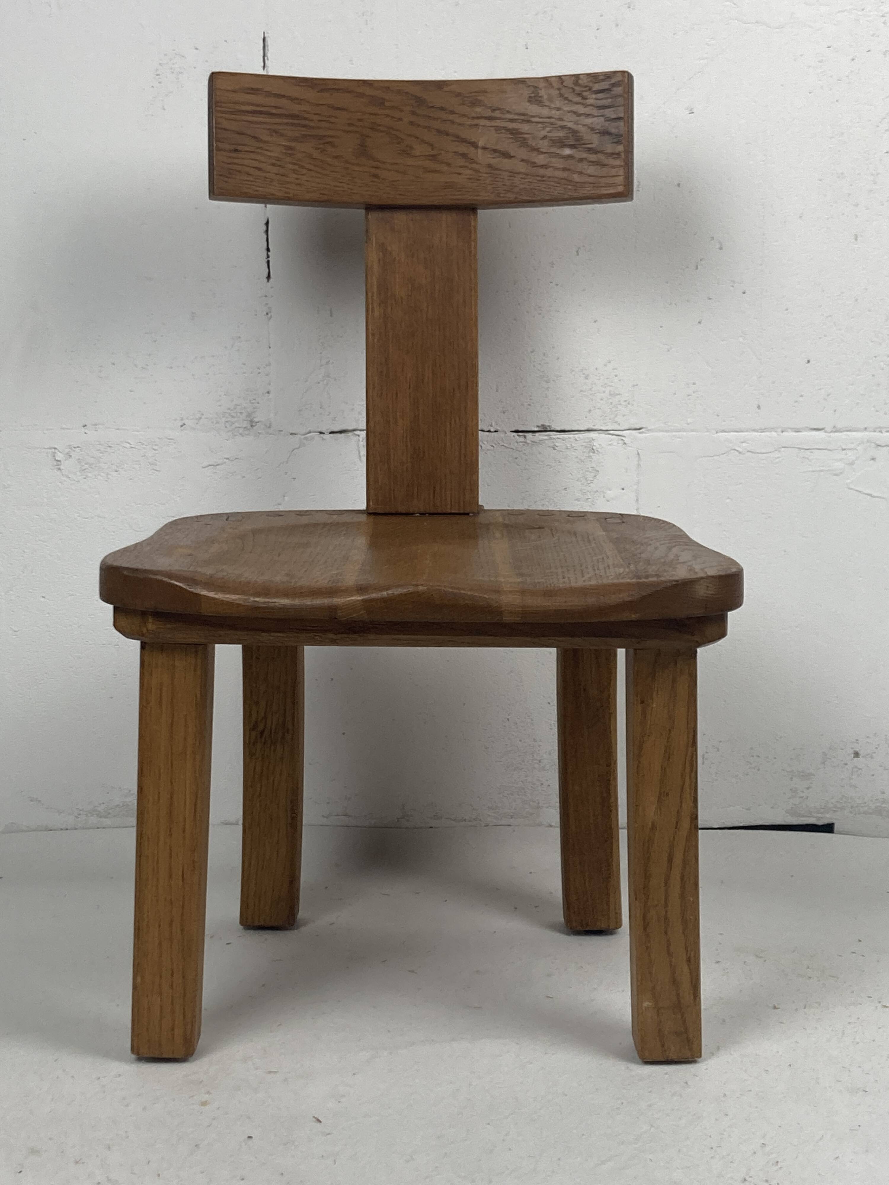 Brutalist oak low chair or children's chair, Dutch 1970s