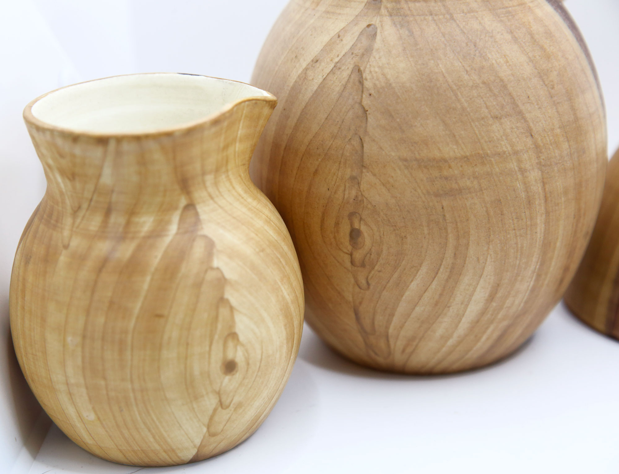 Coffee service in earthenware imitation olive wood by Grandjean Jourdan in Vallauris