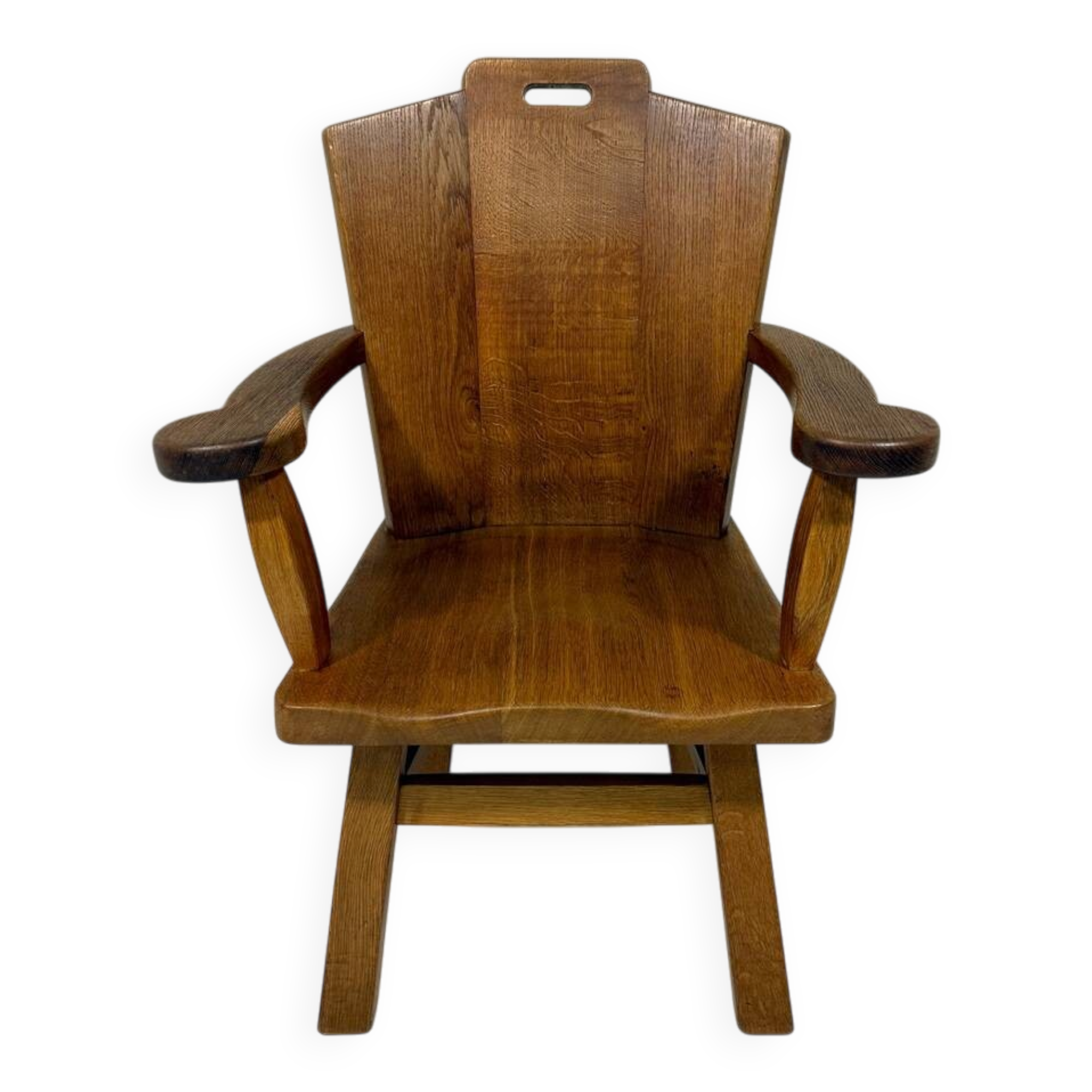 Rustic brutalist arm chair solid oak 1960’s