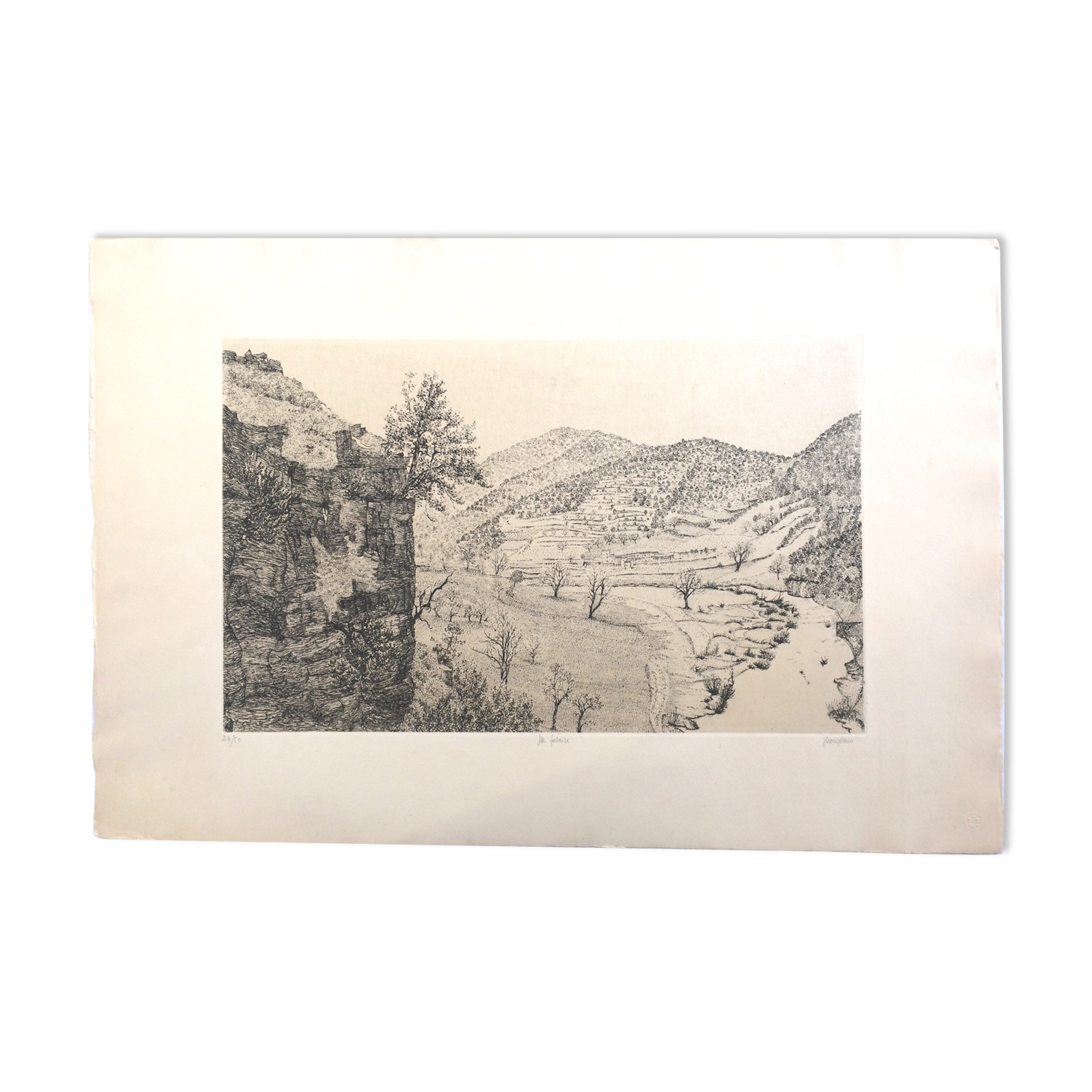 Paysage de canyon, gravure signée et numérotée  Jacques Houplain,