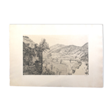 Jacques Houplain, Canyon landscape, signed and numbered engraving