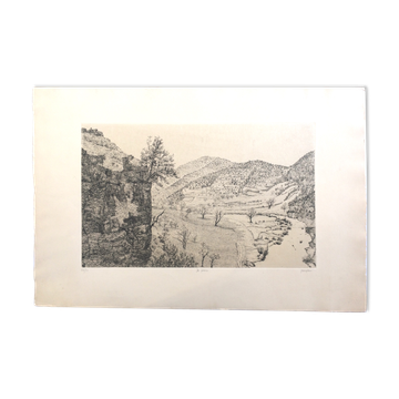 Paysage de canyon, gravure signée et numérotée  Jacques Houplain,