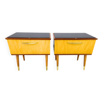 Pair of Mid Century Czech Nightstands with Glass Tops, 1960s