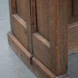 Antique oak church bench in Gothic style with beautiful wood carving