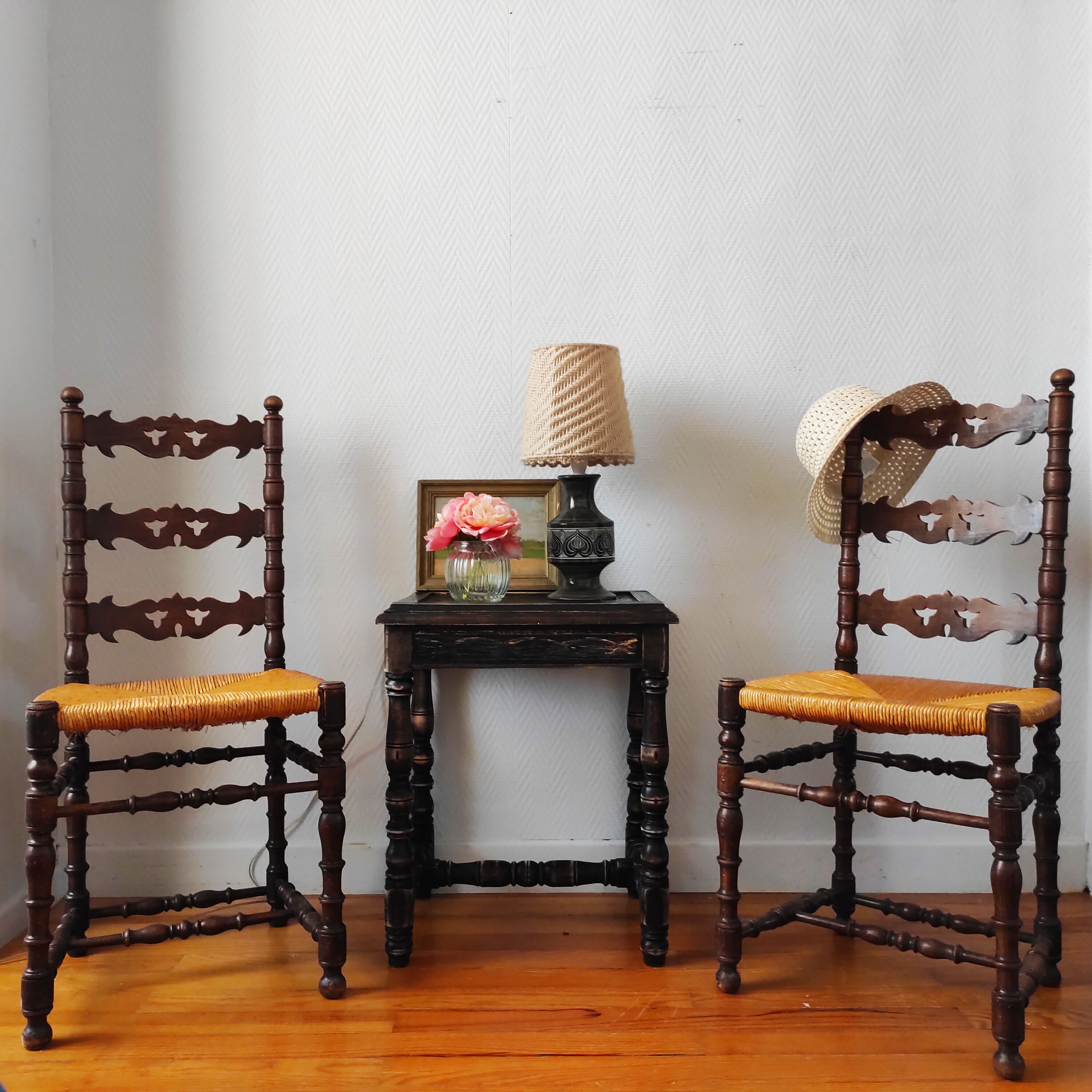 Pair of old turned wood chairs