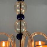 Venetian chandelier in gold and dark blue Murano glass, 5 light arms, circa 1960
