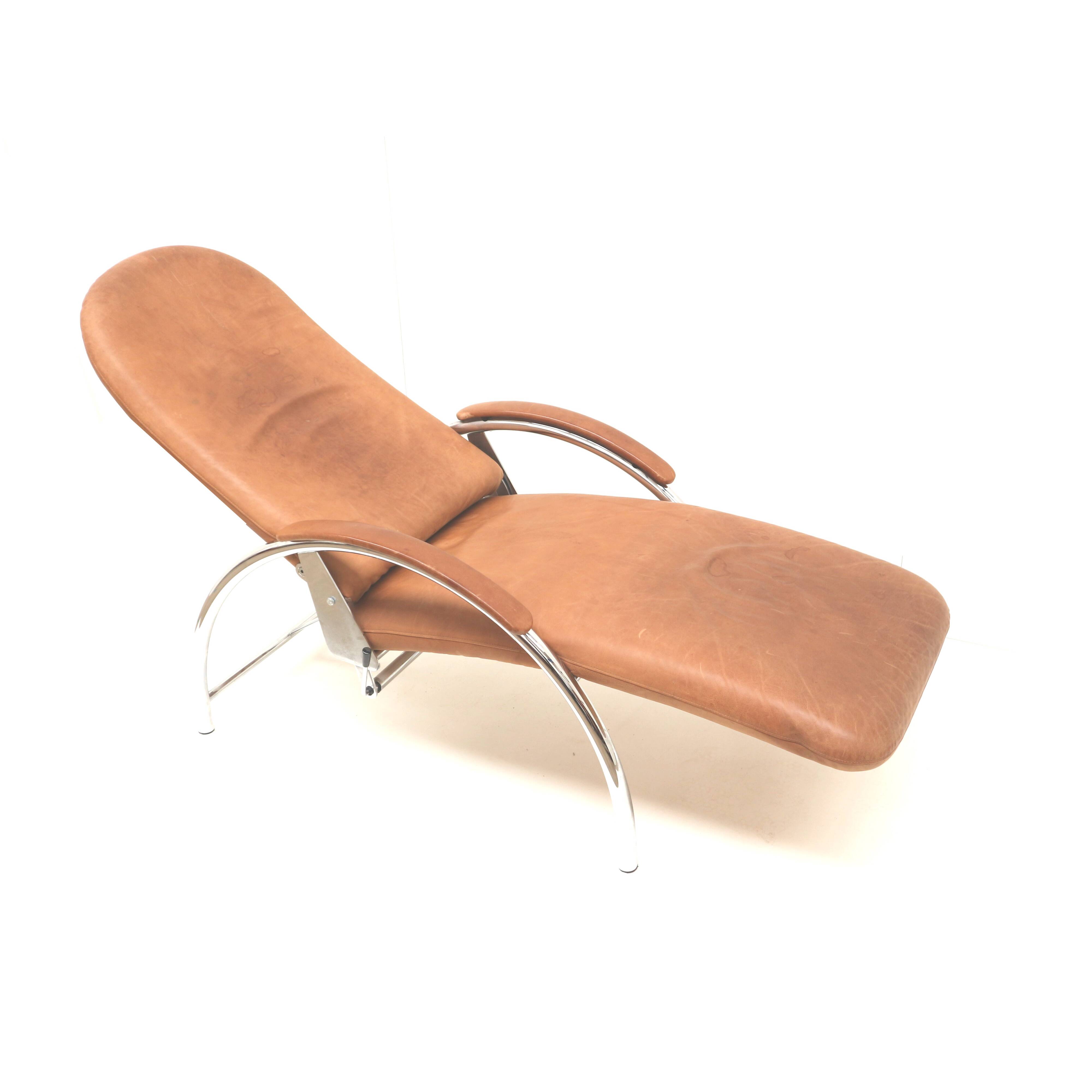 Optima adjustable relax armchair by Ingmar Relling in cognac leather