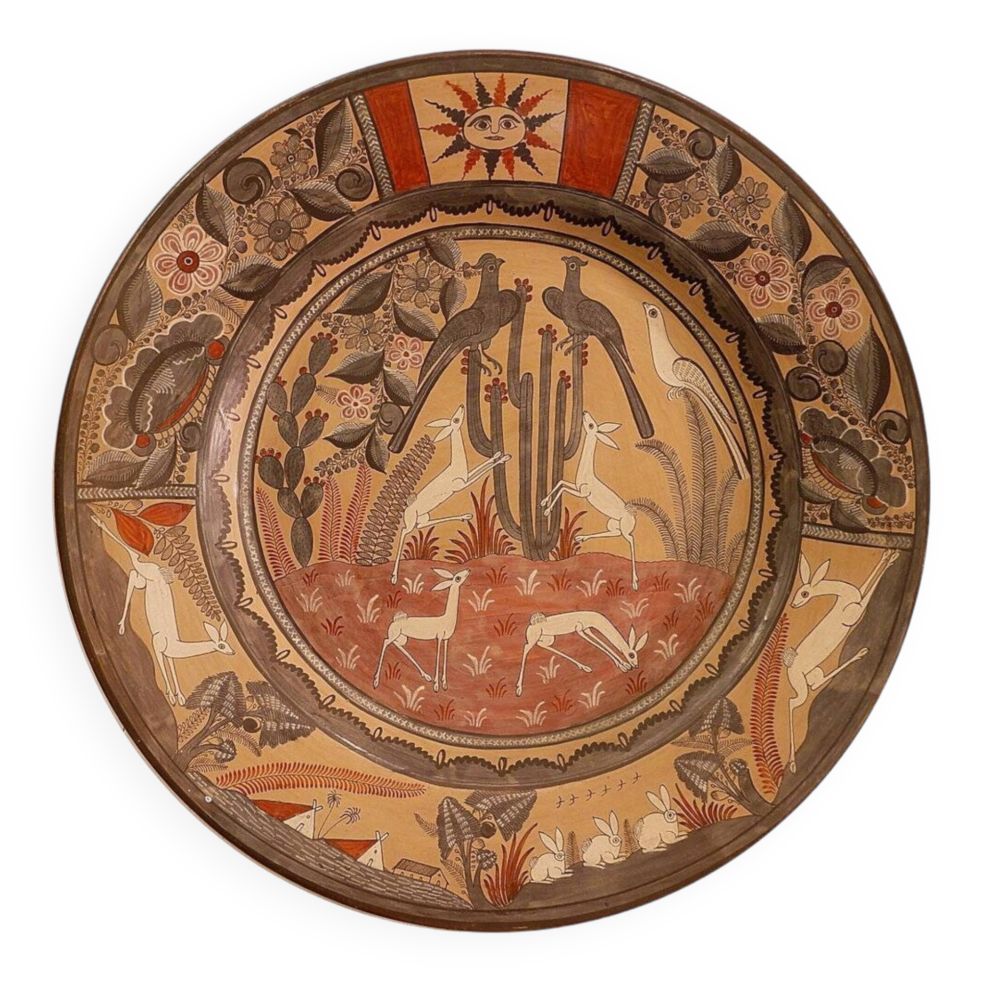 Vintage Mexican Hand Painted Terracotta Wall Plate - Amado Galvan - 1970s