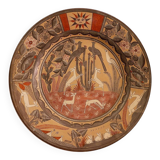 Vintage Mexican Hand Painted Terracotta Wall Plate - Amado Galvan - 1970s