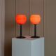 Lot de 2 lampes de table en verre rose - Lampes de chevet vintage avec abat-jour en verre cannelé - Design Space Age Italie - Années 1980