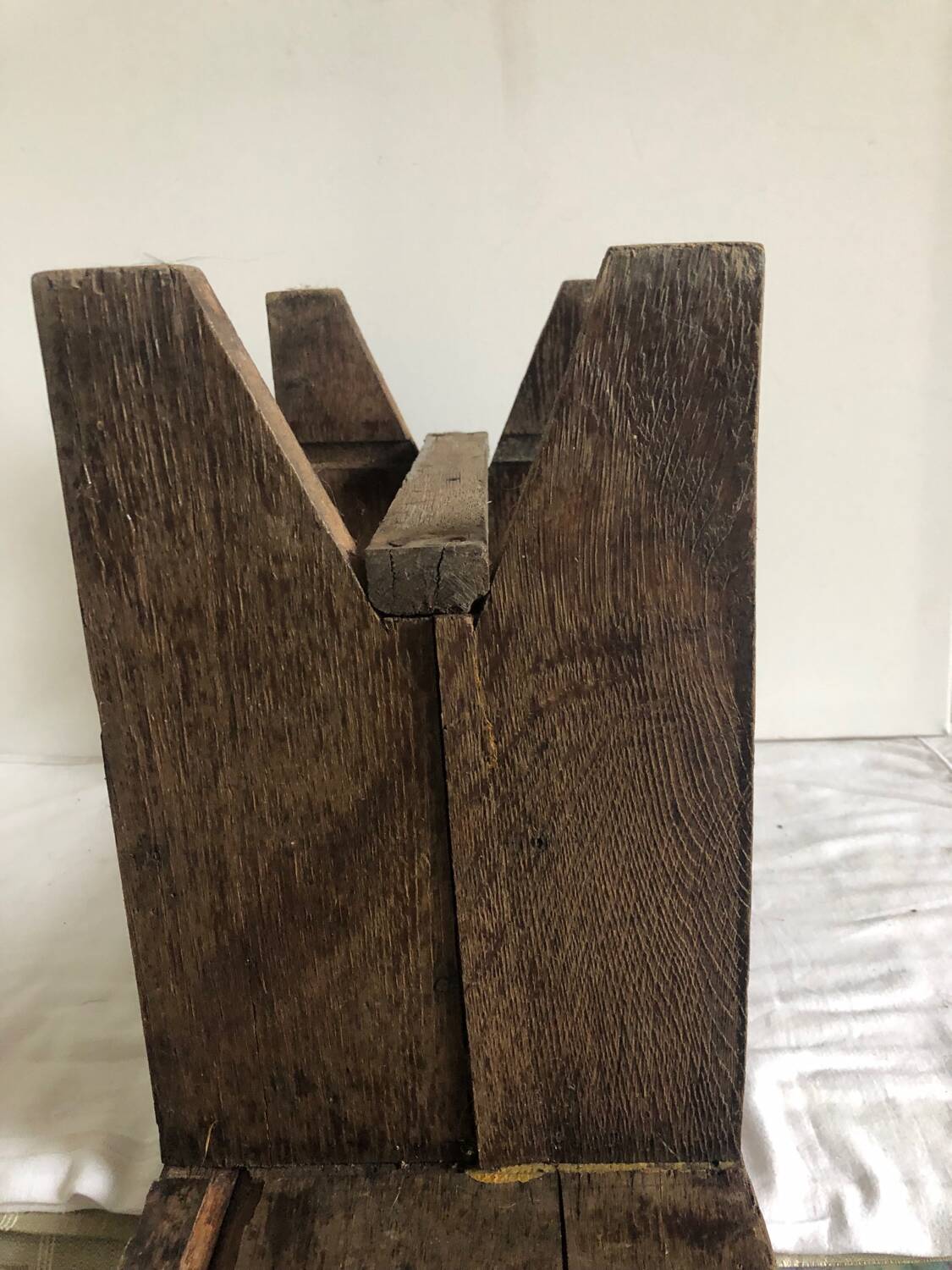 Small brutalist solid wood bench