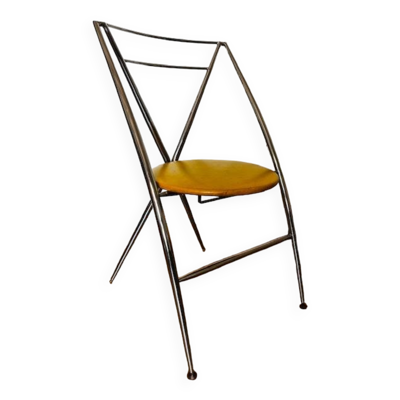 Chaise yamakado, chrome et skaï jaune